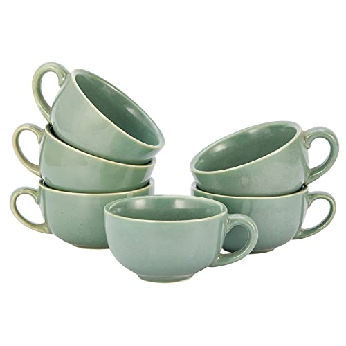 Set of 6 Cups Vintage Design 12 oz Professional Barista Ceramic Latte Art Cappuccino Cups Set (6 Count)