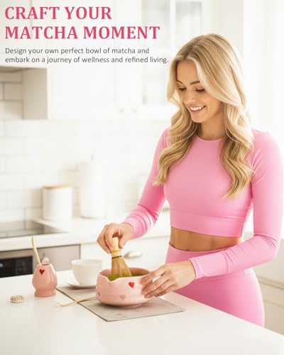 Pink Matcha Whisk Set with Matcha Bowl