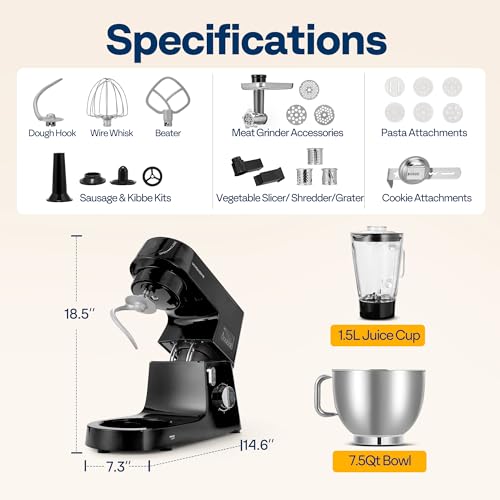 9-in-1 Stand Mixer with Fermentation & Timer, 7.5-Quart, Black