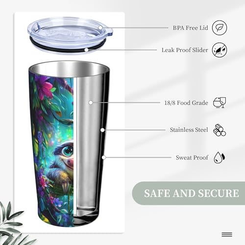 Sloth Tumbler with Lid and Straw 20oz Coffee Tumblers Leakproof Stainless Steel Travel Mug Vacuum Insulated Cup for Iced and Hot (20 Count)