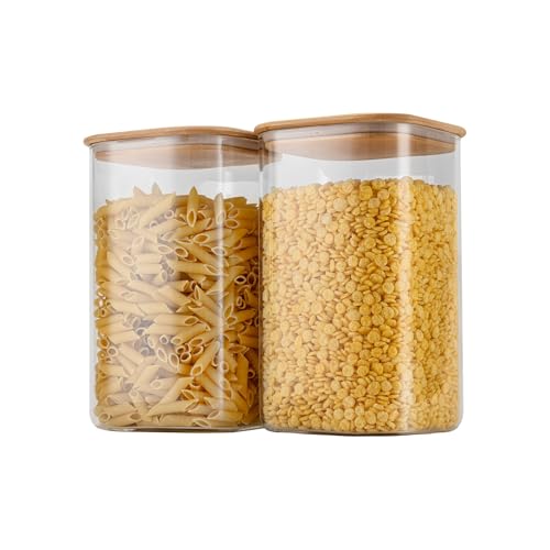 149oz Airtight Glass Square Storage Canister with Bamboo Lid Set of 2 (2 Count)