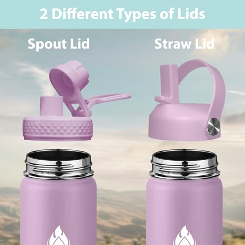 Stainless Steel Wide Mouth Water Bottle 32oz Double Wall Vacuum Insulated Leak Proof Bottle with New Flex Straw Lid & Spout Lid