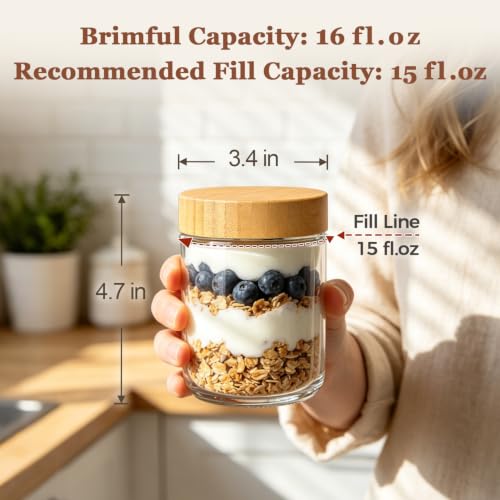 Overnight Oats Containers with Lids 16 oz (4 Count)