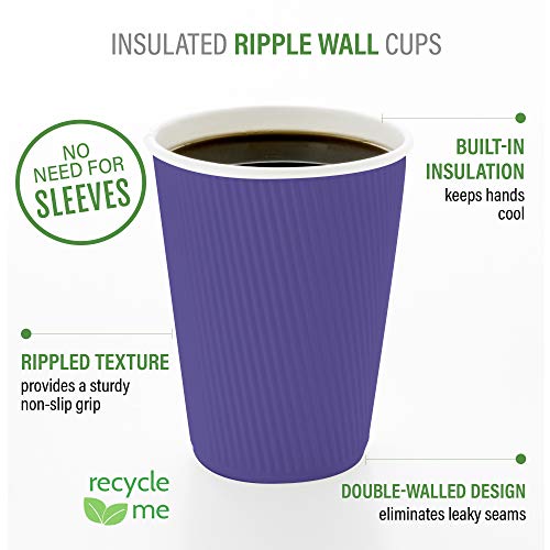 Ripple Wall Coffee Cups 25 Count 12 Ounce Insulated Royal Purple Paper Cups