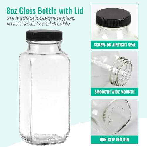 8 oz Glass Juice Bottles with Lids 6 Pack (6 Count)