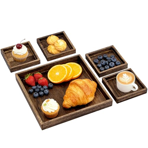 5 Piece Wooden Serving Tray Set for Ottoman