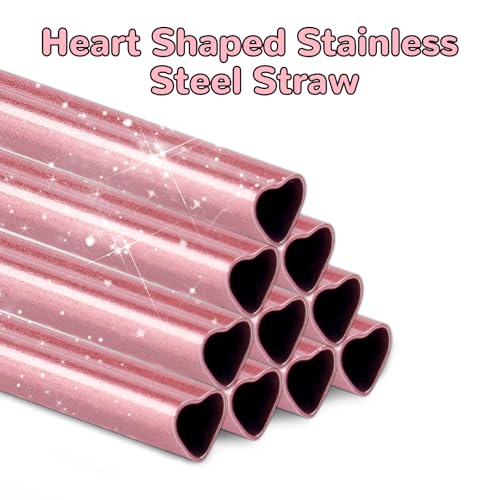 12” Heart Shaped Stainless Steel Straws Fit for Stanley Tumbler 40oz (10 Count)