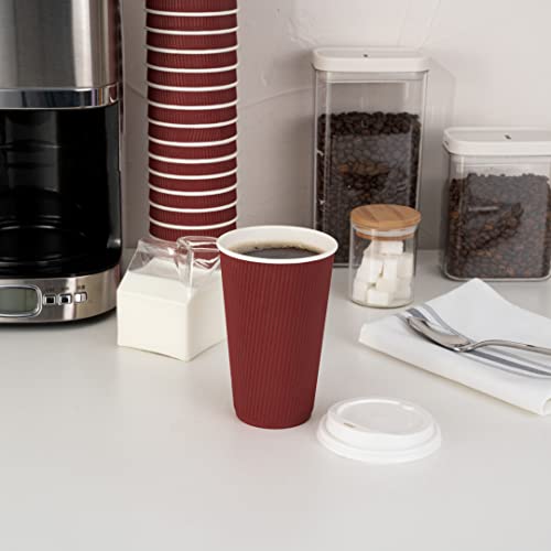 Ripple Wall Coffee Cups 500 Count 16 Ounce Insulated Crimson Paper Cups
