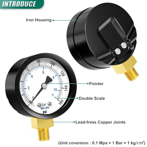 0 160PSI Well Pump Pressure Gauge 2" Dial Size