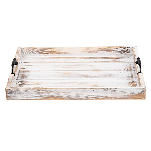 Rustic Vintage Big Wood Food Breakfast Serving Trays with Cutout Metal Handles