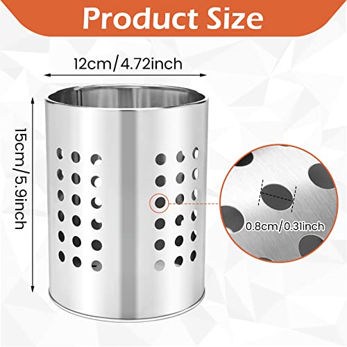 Stainless Steel Kitchen Utensil Holder Flatware Cylinder Silverware Draining Organizer Drying Rack with Round Drain Holes for Forks