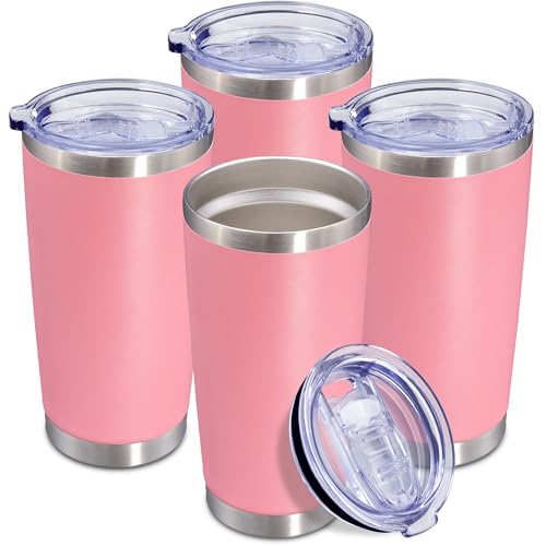 20oz Tumbler Insulated Coffee Tumblers with Lid Stainless Steel Pink 4P (4 Count)