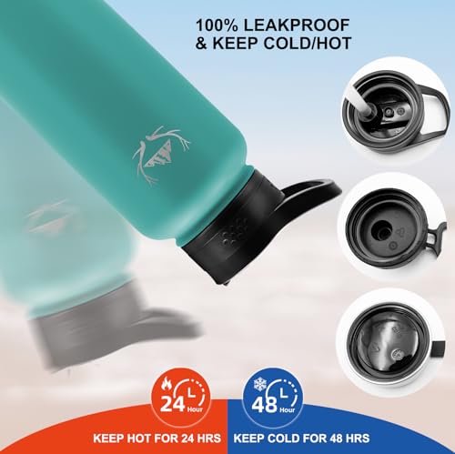 32 oz Insulated Water Bottle with Carrier Bag & 3 Lids