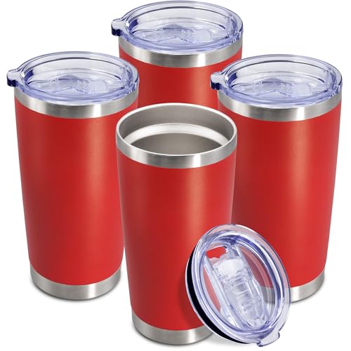 20oz Tumbler Insulated Coffee Tumblers with Lid Stainless Steel Red 4P (4 Count)