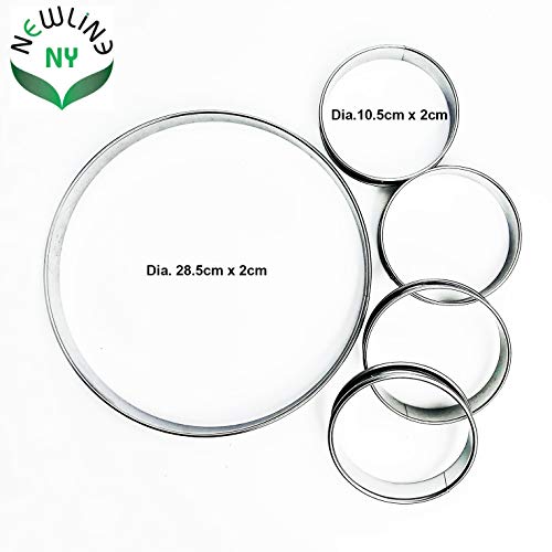 NewlineNY Stainless Steel 5 Pcs double rolled edges Circular Round Tart Rings (5 Count)