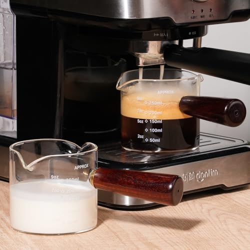 250ML 8.5OZ Measuring Cup Espresso Shot Glasses Double Spouts Large Coffee Cup with Wood Handle Triple Pitcher Milk Cup Parts Clear Glass By BCnmviku