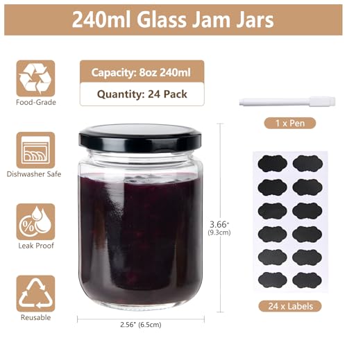 24Pack 8oz Glass Jars with Lids (24 Count)