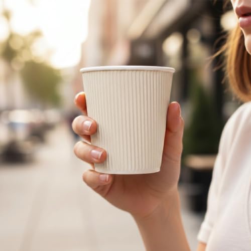 Ripple Wall Coffee Cups 500 Count 8 Ounce Insulated White Paper Cups