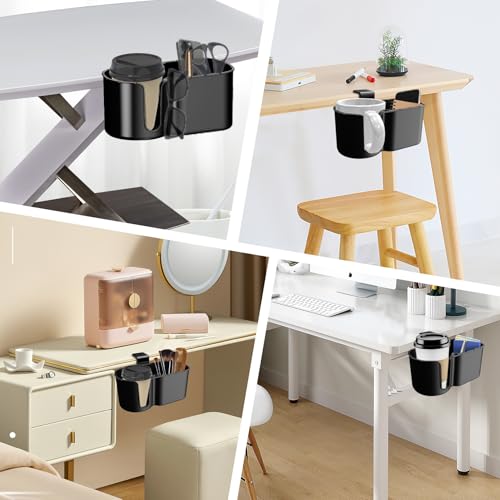 Metal Clamp Desk Cup Holder with ABS Organizer & Phone Stand Charging Port