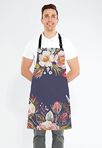 Vintage background with hand drawn floral wreath Adjustable Bib Apron