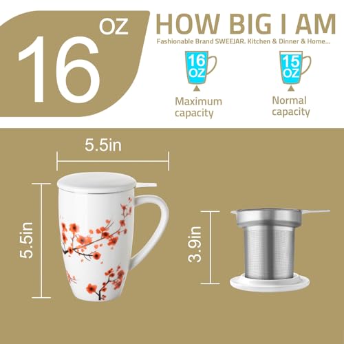 Sweejar Porcelain Tea Mug with Infuser and Lid