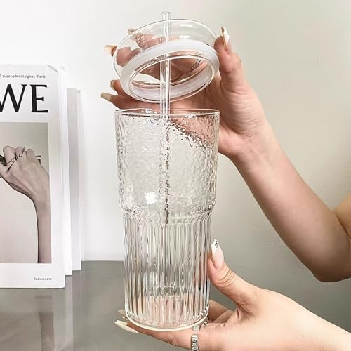 20 oz Glass Cups with Lids and Straws