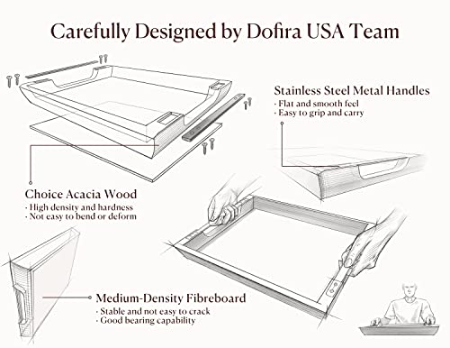 Acacia Wood Serving Tray with Metal Handle