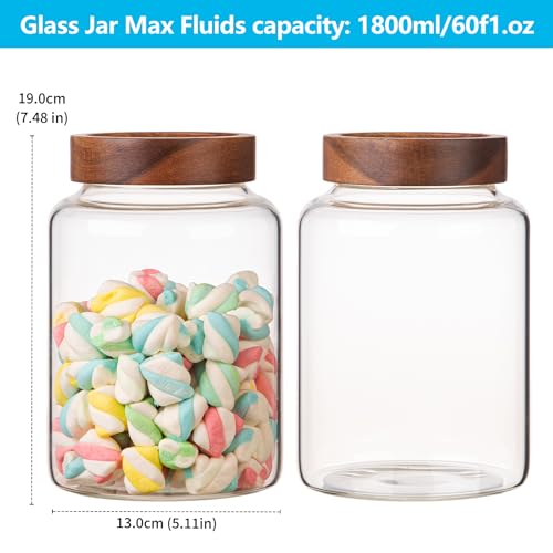 2 PCS Large Glass Jars with Wooden Airtight Lid 60 oz
