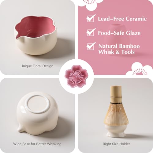 Matcha Set 8Pcs Floral Ceramic Matcha Kit with Matcha Whisk