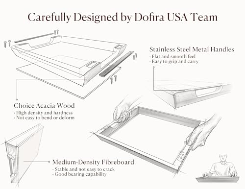 Acacia Wood Serving Tray with Metal Handles