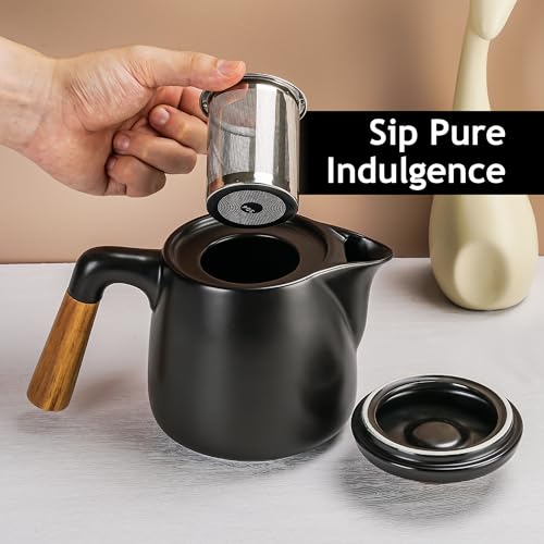 34 Oz Ceramic Tea Pot Set with Infuser and Cups