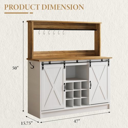 47" Farmhouse Coffee Bar Cabinet with Storage Hutch