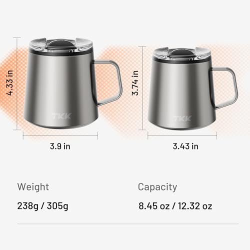 12 oz Insulated Coffee Mug with Handle Ceramic Coating Detachable Slider Lid Stainless Steel Tumbler Double Wall Vacuum Travel Cup