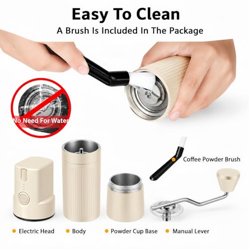 2-in-1 Portable Electric & Manual Coffee Grinder, Beige