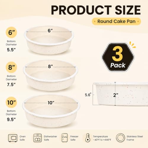 6/8/10 Inch Cake Pan Set, 3 Pack Silicone Mold with Steel Frame (3 Count)