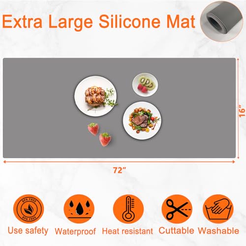 72''x16'' Extra Large Silicone Mat for Kitchen Counter
