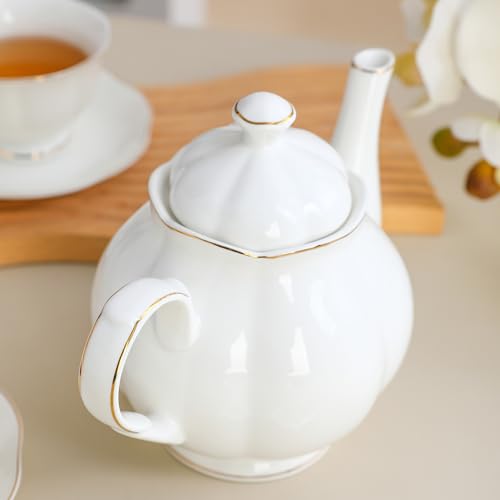 34oz White Porcelain Teapot with Gold Trim