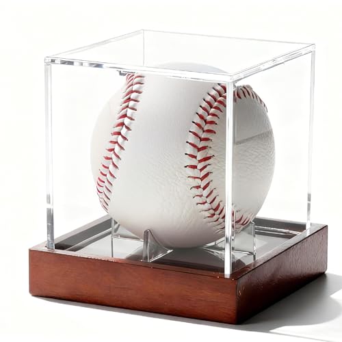 Acrylic Baseball Memorabilia Display Case UV Shield Wood Base