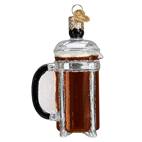 French Coffee Press Glass Blown Ornament for Christmas Tree