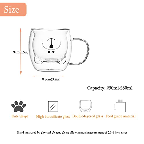 Bear Cute Mugs Kawaii Double Wall Glass Coffee Tea Mill Yogurt Cup Funny Novelty Gift for Women Her Friends Office Birthday Christmas