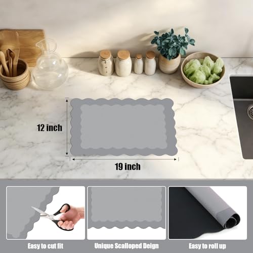 Grey Scalloped Coffee Mat for Countertop Coffee Bar Mat Matt