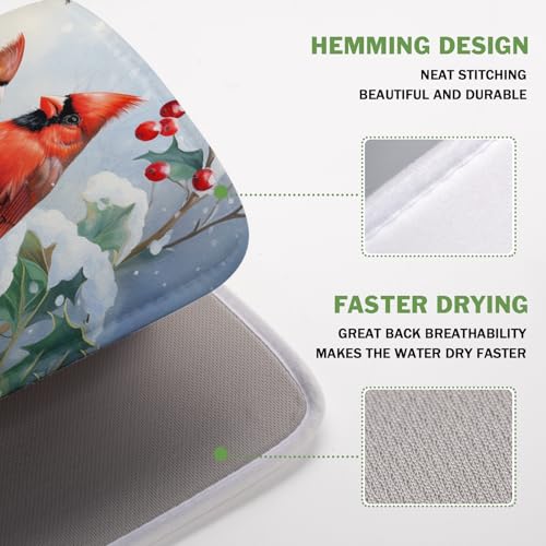 Winter Cardinal Birds Dish Drying Mat