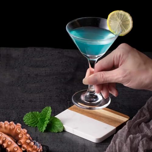 4 Piece Marble and Wood Coasters for Drinks (4 Count)
