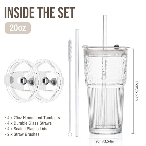 20oz Wave Ribbed & Wavy Glass Tumbler with Lid and Straw