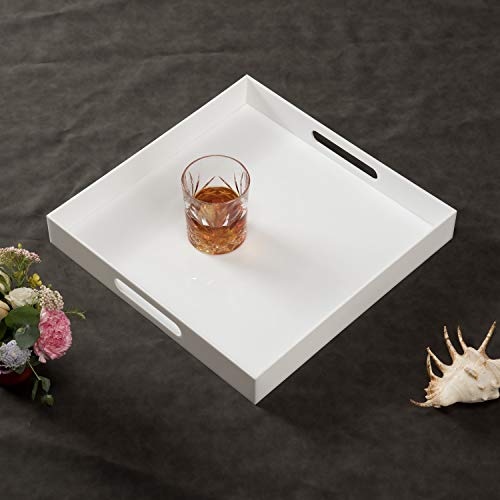 Glossy White Sturdy Acrylic Serving Tray with Handles