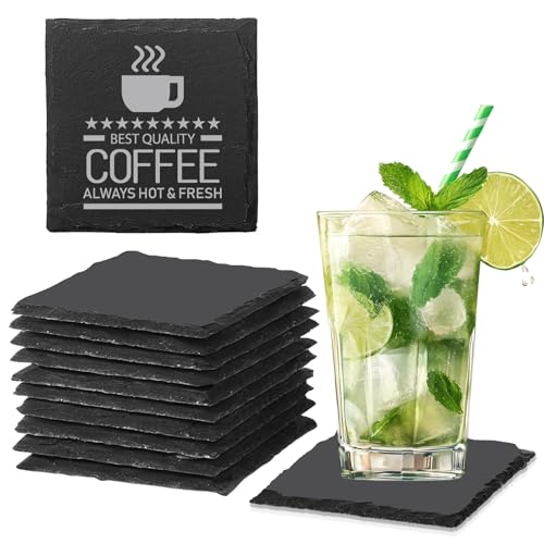 12 PCS Slate Coasters Black Square 4 Inch Bulk Rock (12 Count)