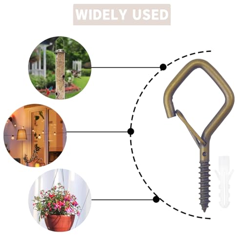 50 PCS Bronze Eye Screw Hooks for Hanging Heavy Duty with Safety Buckle.Metal Ceiling Hooks for Hanging Plants Cup Wind Chime Bird Feeders Patio Lights At Indoor&Outdoor (50 Count)