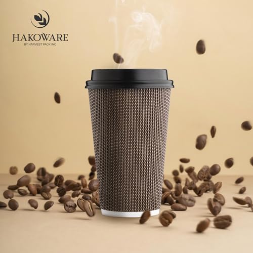 16 oz Disposable Paper Coffee Cups with Lids Insulated Double (85 Count)