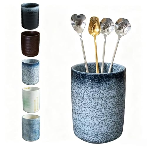 Stoneware Coffee Bar Utensil Holder Tea & Coffee Spoon & Stirrer Holder for Stir Stick Straw Teaspoon Holder Espresso Spoon Cup Small Utensil Jar