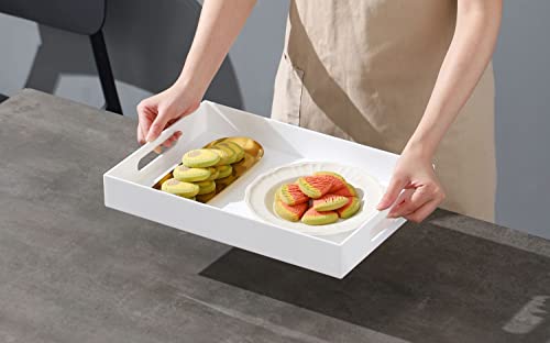 Glossy White Sturdy Acrylic Serving Tray with Handles